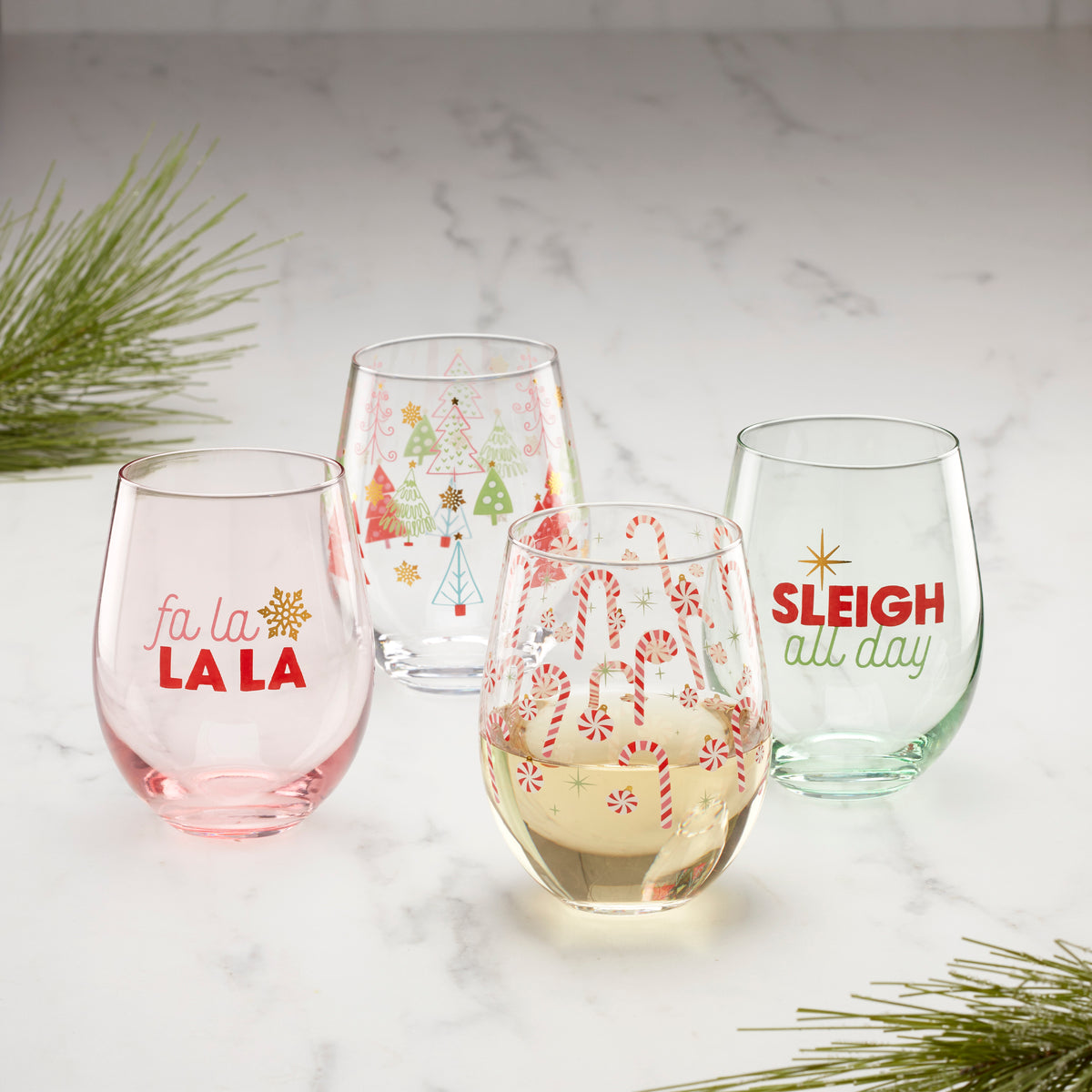 Cheers® Set of 4 Stemless Wine Glasses