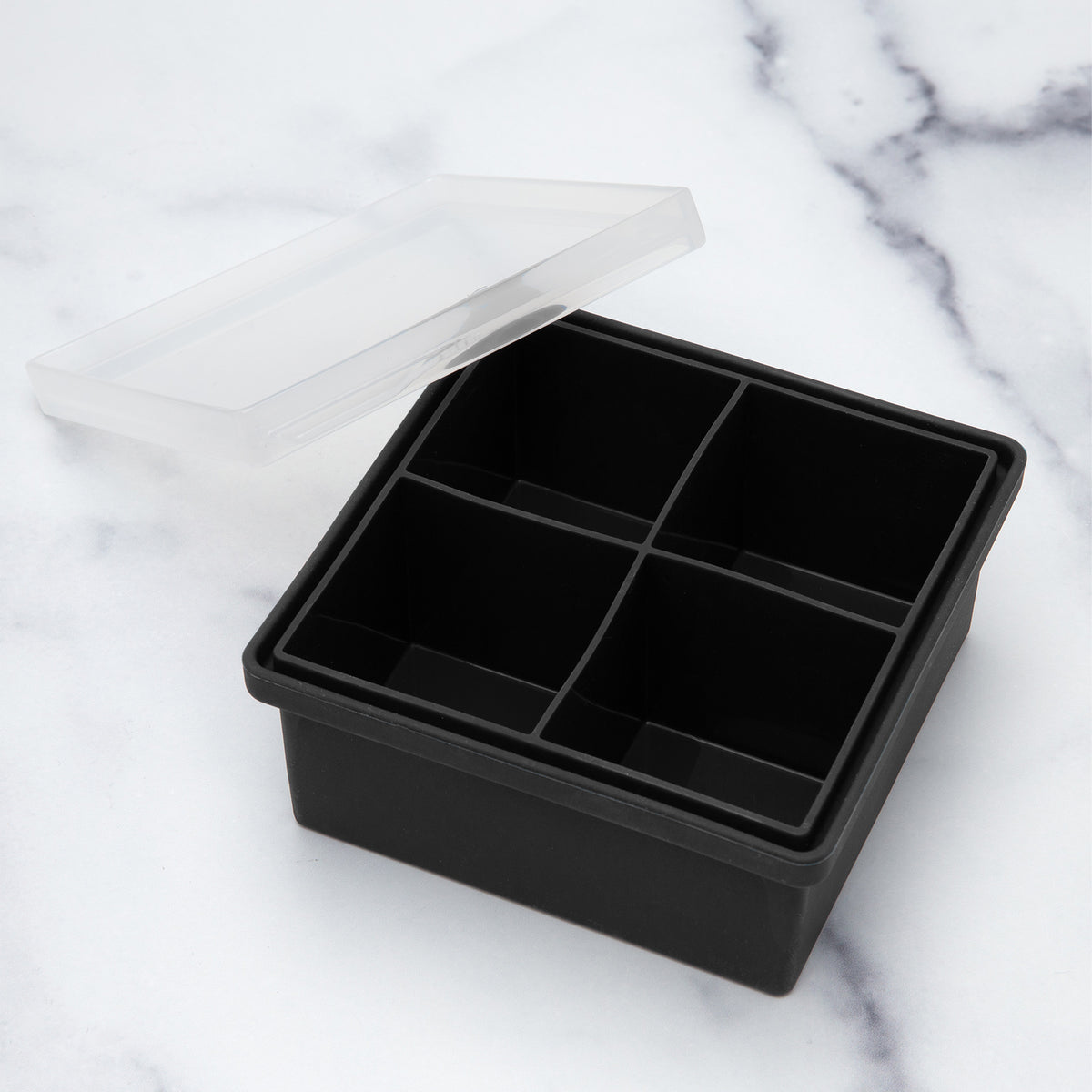 American Metalcraft SMSC4 Black Silicone 4 Compartment Large Cube Ice Mold  w/ Lid - 4-1/2 x 4-1/2