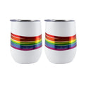 12 Oz Rainbow Stripe Wine Tumblers, White, Set Of 2