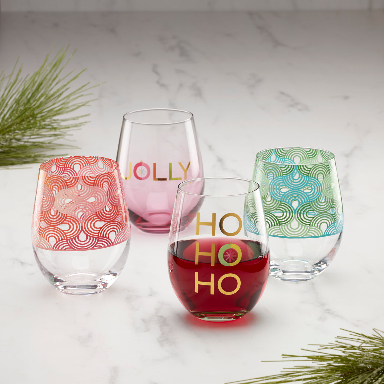Candy Cane Stemless Wine Glasses ~ Set of 4