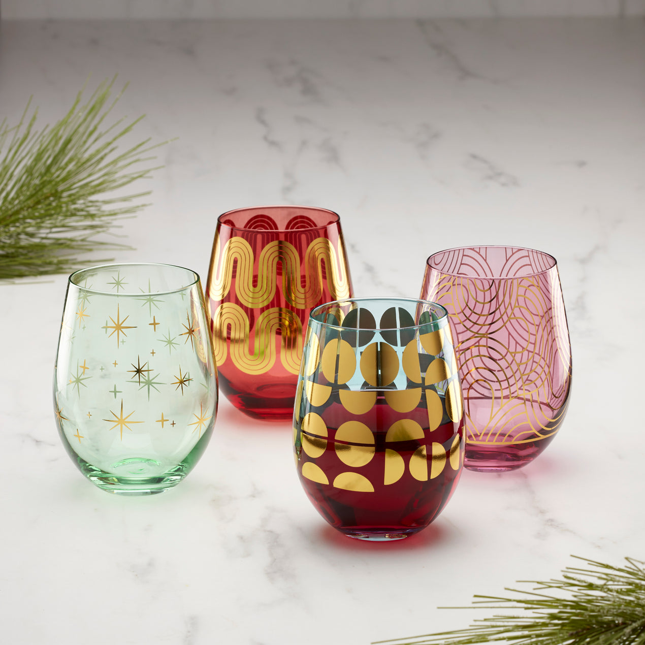Stemless Wine Glasses Set of 4,Funny Wine Glass for Women with