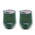 12 Oz Green Merry Insulated Wine Tumblers, Set Of 2