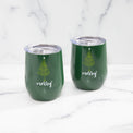 12 Oz Green Merry Insulated Wine Tumblers, Set Of 2