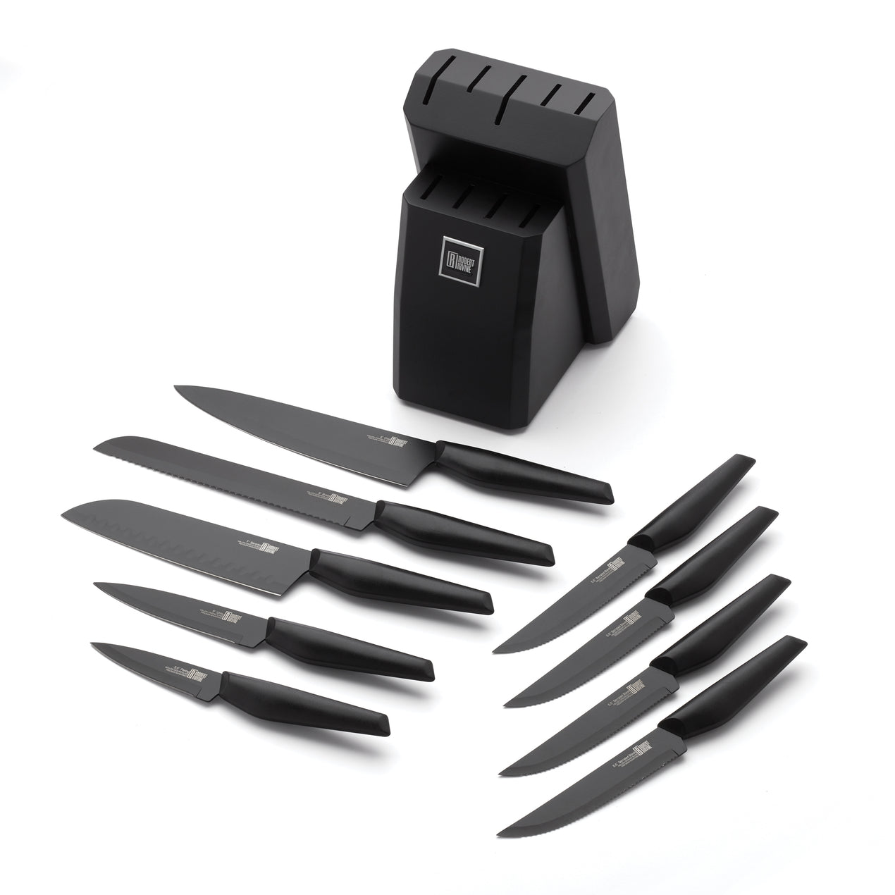 Robert Irvine 10-Piece Hollow Handle Knife Block Set - Black