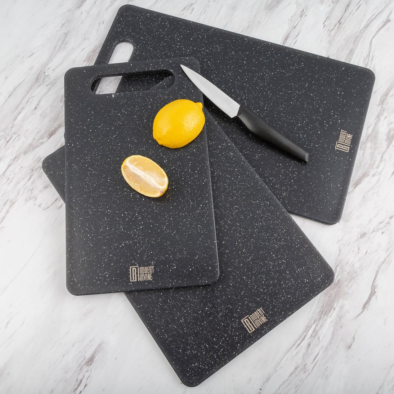 7 Piece Cutting Board with Knives Set - Faux Marble 