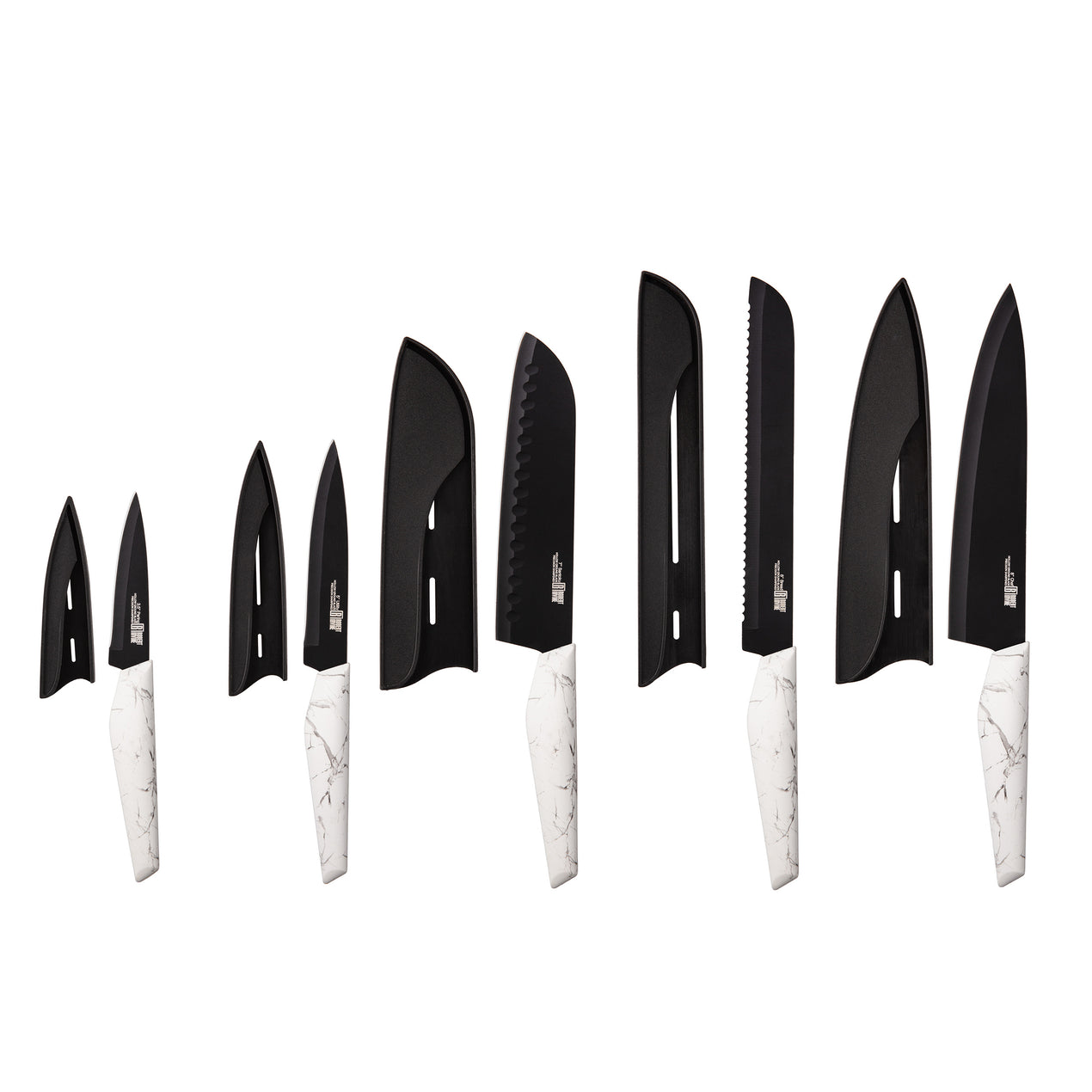 10-Piece Marble-Look Knife & Sheath Set, White, Plastic Sold by at Home
