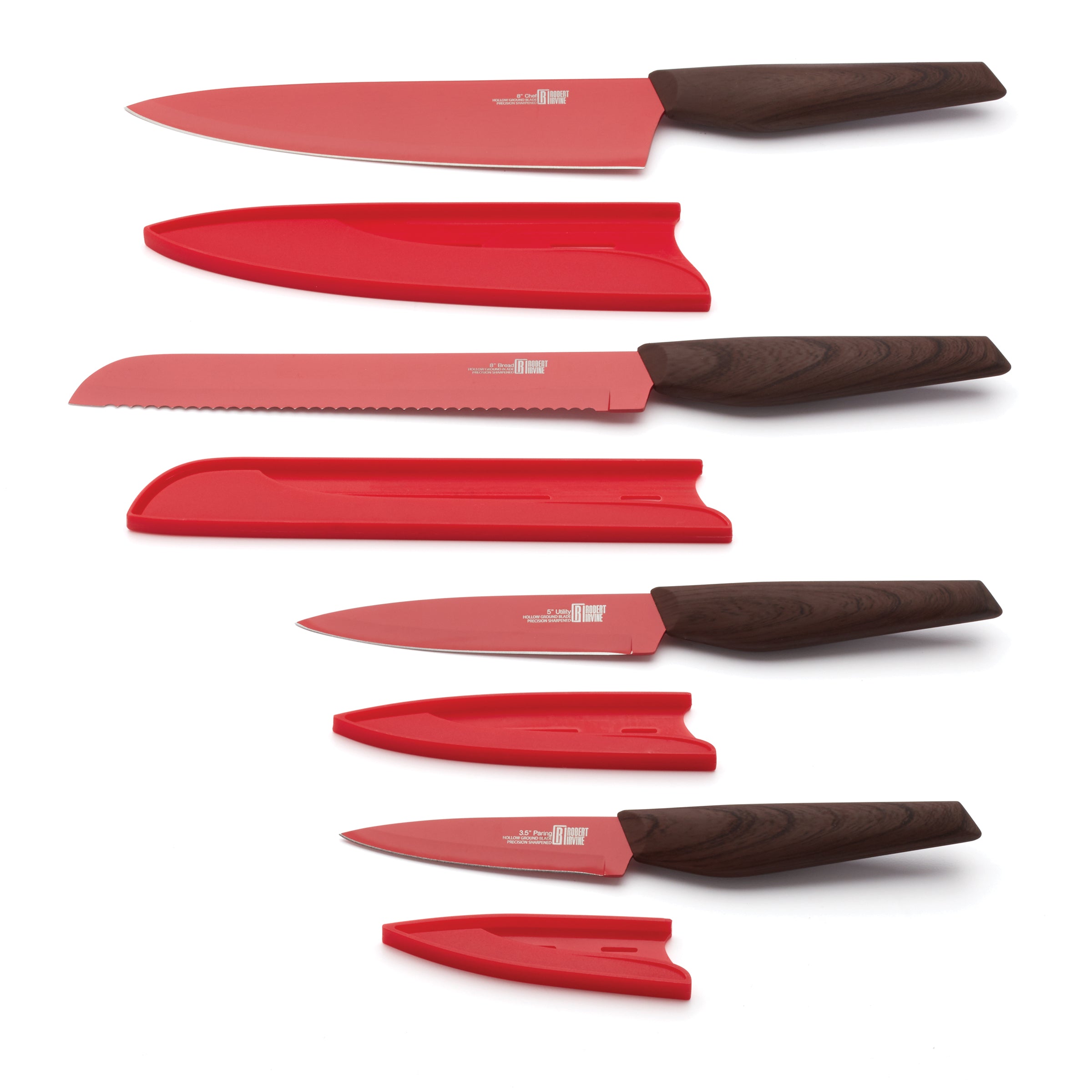 6 Piece Stainless Steel Blades Silicone Handles & Sheaths Prof CHEF KNIFE  SET 