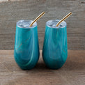 16 Oz Green Geode Insulated Tumblers With Straws, Set Of 2