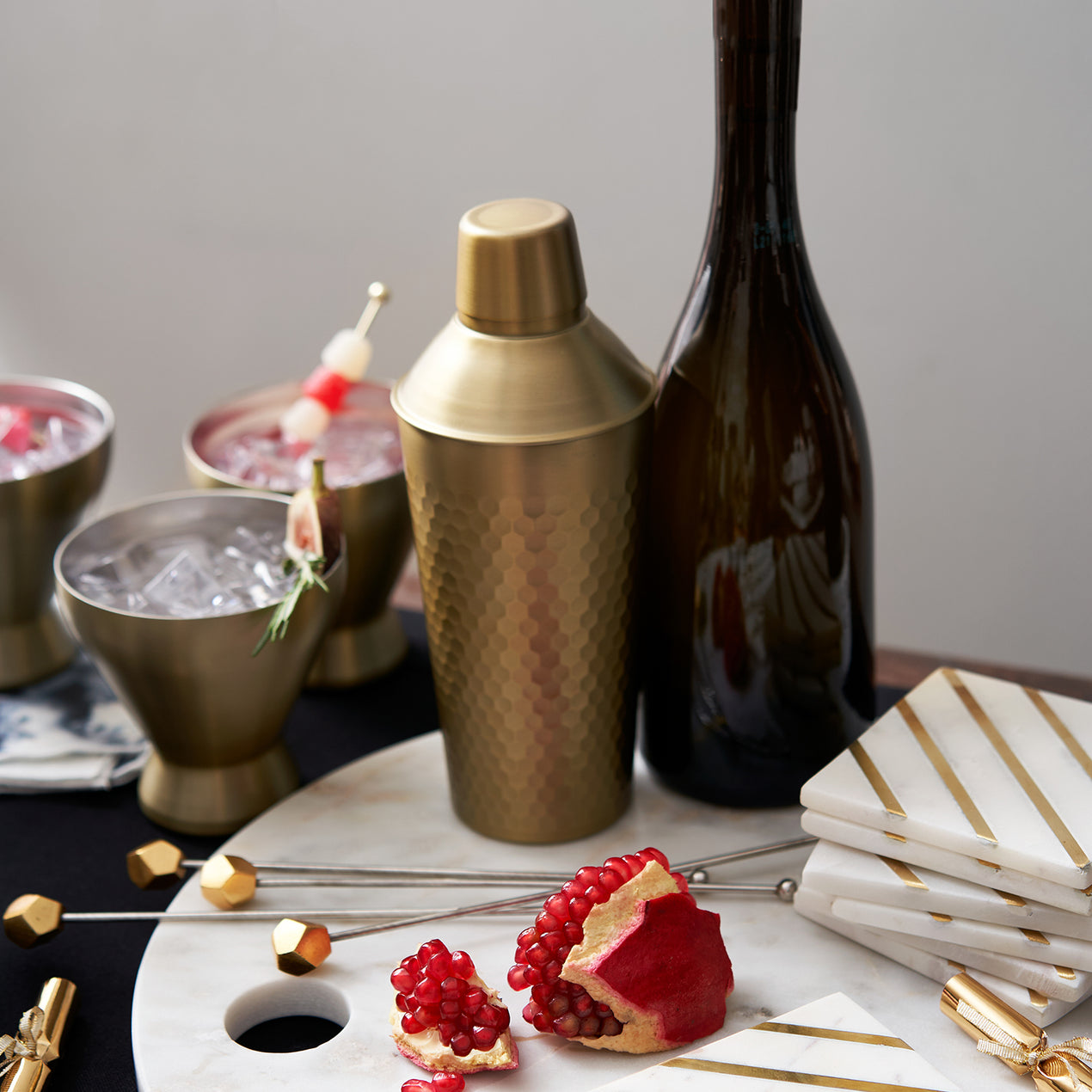 Pebbled Glass Cocktail Shaker | Glass & Gold Cocktail Shaker — Hoppe Shoppe